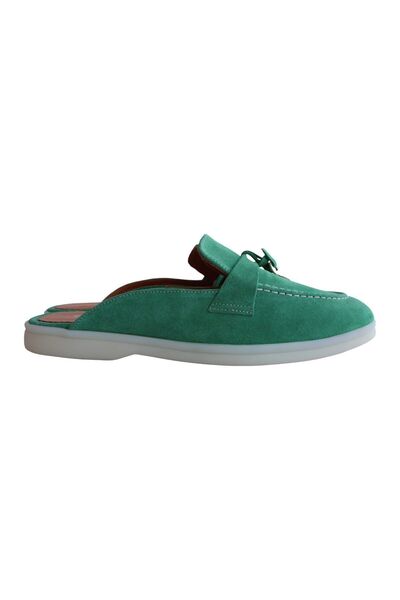 a ayak&kabım official Green Suede Casual Leather Women's Slippers