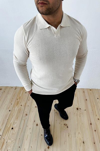 VİP LOKAL Πλεκτό πουλόβερ Polo Neck Cream Slim Fit