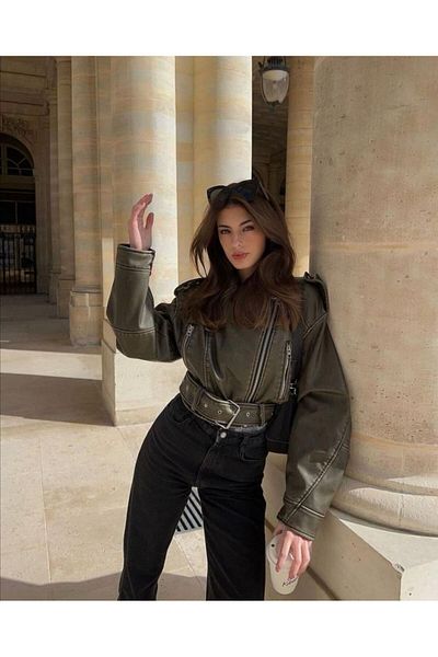 Rhythm London Textile Jachetă de motociclist din piele supradimensionată - cu detaliu curea
