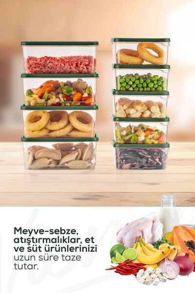 Vienev 10'lu Buzdolabı Düzenleyici Organizer Mikrodalgaya Uygun Difriz Saklama Kabı Yeşil