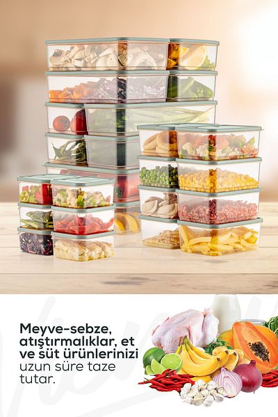 Vienev 24-Piece Mint Color Refrigerator Organizer - Microwavable Freezer Storage Container