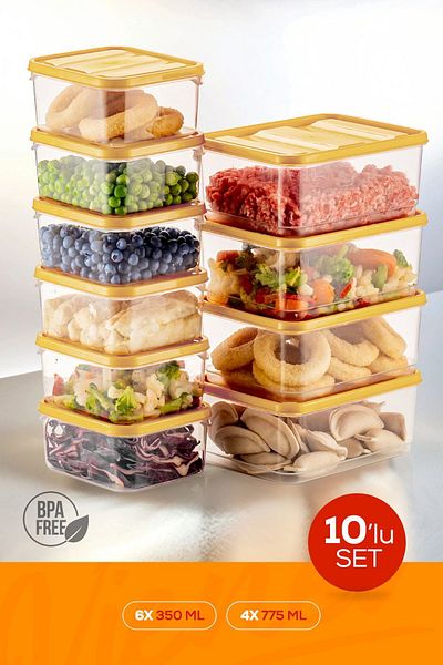 Vienev Yellow 10-Piece Refrigerator Organizer - Microwavable Freezer Storage Container