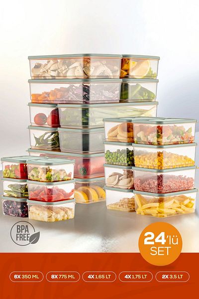 Vienev 24-Piece Mint Color Refrigerator Organizer - Microwavable Freezer Storage Container