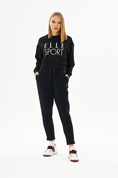 ELLE Sport Beyaz Baskılı Kadın Crop Sweatshirt