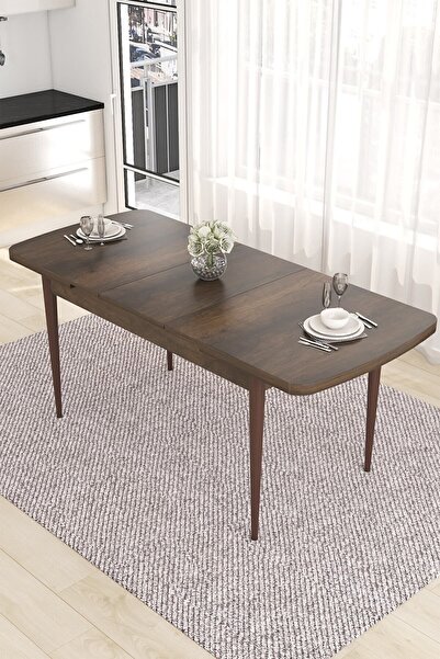 Canisa Concept Are Serisi 80x132 Açılabilir Mdf Barok Ahşap Desen Masa Takımı 6 Cappucino Sandalye Gold Halkalı