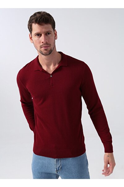 Fabrika Polo Neck Jacquard Red Men's Sweater Benry-I
