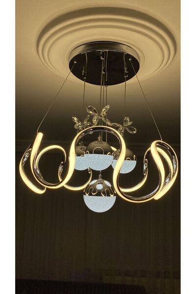 Retro MODERN LED AVİZE 4 TOPLU KROM KAPLAMALI