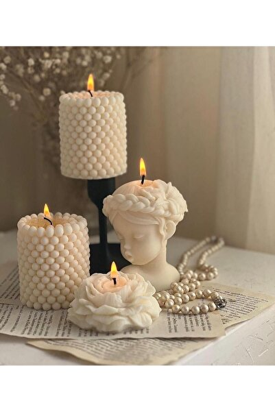 SCA CANDLE Dekoratif Beyaz Renk Şakayık Gül 3 Lü Gül 7X7 cm Modern Dekoratif Soy Mum