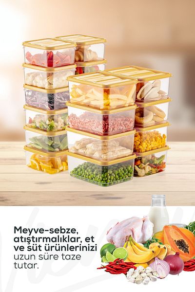 Vienev 20-Piece Yellow Microwave Convenient Refrigerator Organizer - Freezer Storage Container