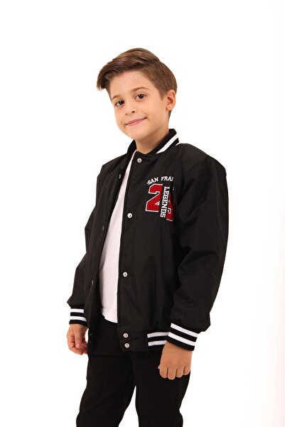Perendi Boy's Black Bomber Jacket - 28 Embroidered