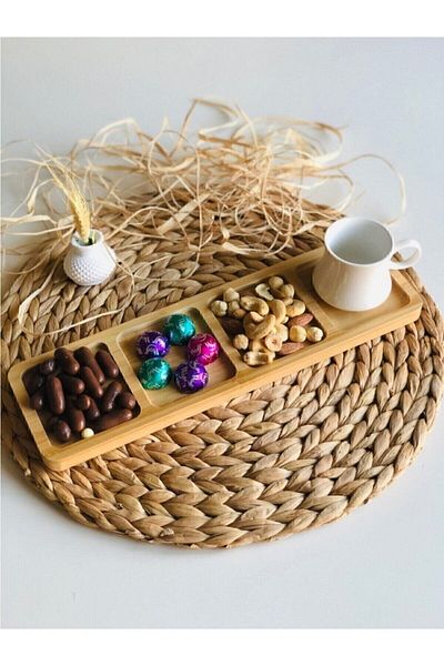 BALSA وعاء الوجبات الخفيفة وطبق العرض المكون من 4 أقسام من الخيزران