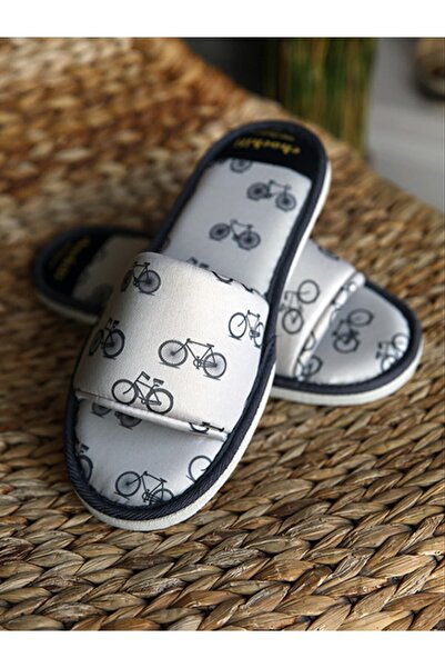 Chochili Ανδρικές παντόφλες σπιτιού με γκρι σχέδιο ποδηλάτου με ανοιχτό μπροστινό μέρος