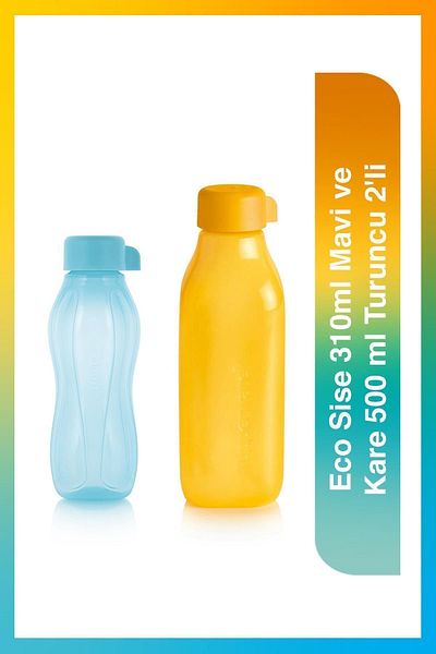 Tupperware Eco Bottle 310ml Blue and Square 500ml Orange Water Bottle Water Bottle Eco Friendly Set of 2