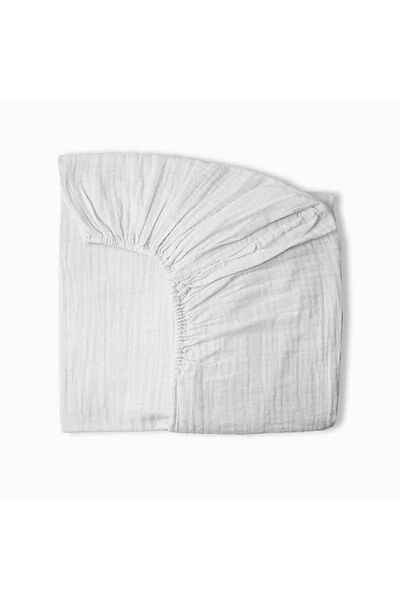 GİNETEKS White Single Elastic Sheet Set - 2 Layers Muslin, Luxury Pillow, 100*200