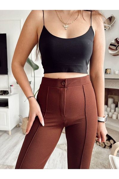 Floral Sport Braune Palazzo-Hose aus Lycra mit ausgestelltem Bein