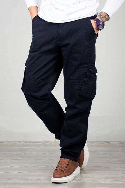 DeepSEA Navy Blue Gabardine Cargo Pants - Pockets, Wide Cut, Seasonal 1705421