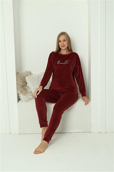 Akbeniz Velvet Women's Pajama Set - Claret Red 20624