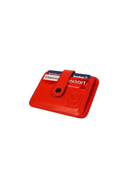 Goldenowl Genuine Real Leather Women's Men's Card Holder Wallet Red