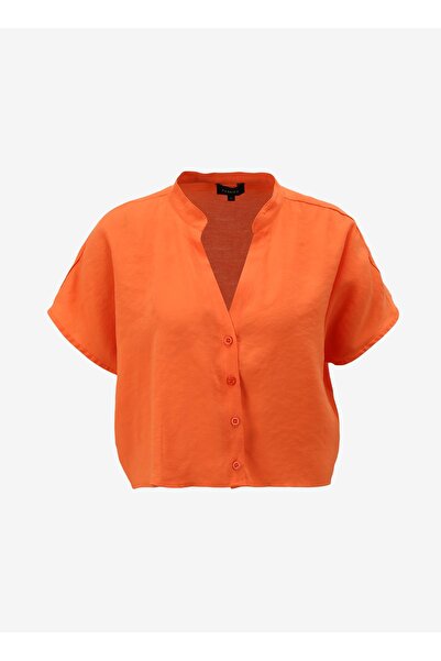 Fabrika Rahat Kaçık Yaka Düz Turuncu Kadın Gömlek F4SL-GML0429