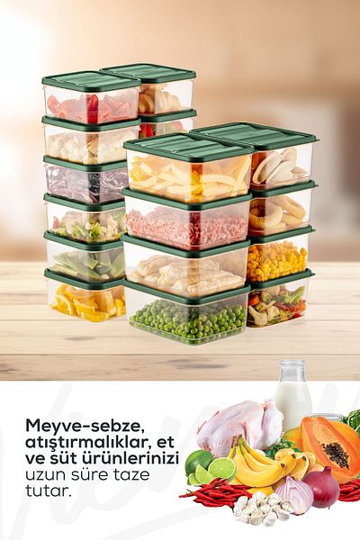 Vienev Green 20-Piece Refrigerator Organizer - Microwavable Freezer Storage Container