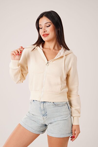 Hipo Trend Cardigan sport cu fermoar model scurt bej