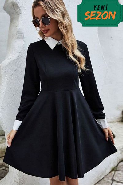 JANES Tasarim - Rochie de damă cu guler de cămașă mini evazată