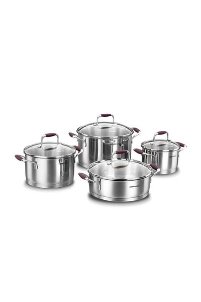 KORKMAZ Flora Purple Cookware Set A1979-3 8 Pieces