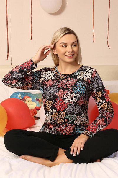 Akbeniz Set pijamale de damă din bumbac pieptănat cu mâneci lungi - 4205