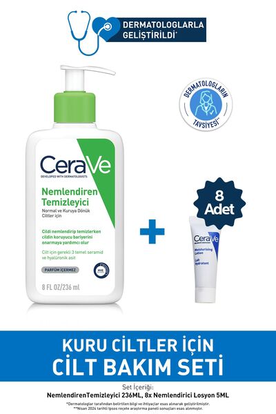 CeraVe Kuru Ciltler İçin Cilt Bakım Seti: Nemlendiren Temizleyici 236 ml& Nem...