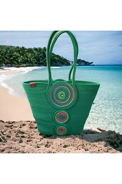 GNG Home Tekstil Ψάθινο Πλεκτό Φόρεμα - Τσάντα ώμου και παραλίας