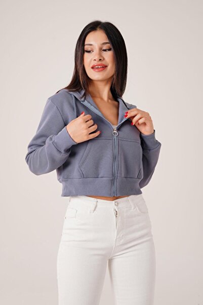 Hipo Trend سترة رياضية قصيرة بسحاب من أنثراسايت