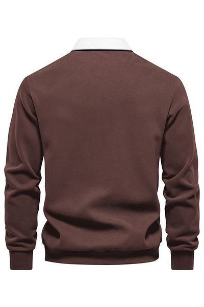 GHASSY CO. Ghassy Co. Men's Retro Color Blocked Cotton Shirt Collar Sweatshirt