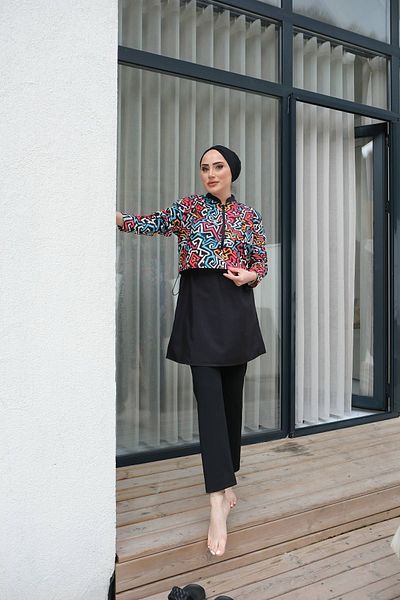 lurex moda Half Digital Printed Hijab Swimsuit