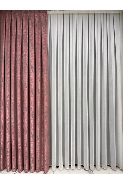 Erdoğanlar Koza Soft Velar Dried Rose Background Curtain - Single Wing, 1/3 Close Pleat