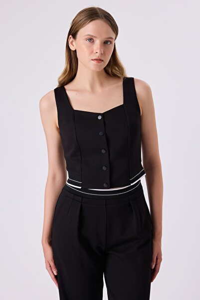 FEVER Ribanalı siyah crop yelek