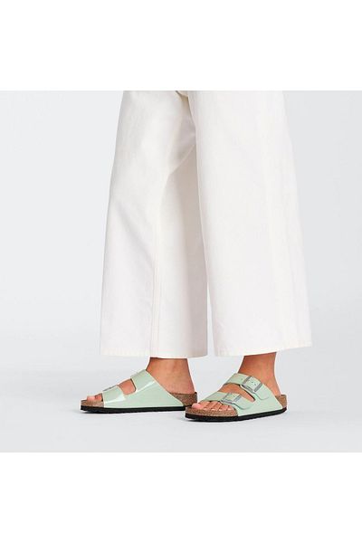 Birkenstock Arizona Bf Patent - Aqua Green Cork Sole Double Buckle Women's Slippers