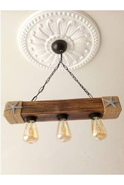 Özcan Life ,  Vintage Deniz Yıldızı L Ahşap Avize. Aydınlatma Halat Sarkıt Kü...