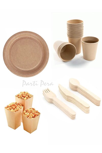 parti pera Kraft Tabak Bardak Kullan At Çatal Bıçak Kaşık Popcorn 8 Kişilik