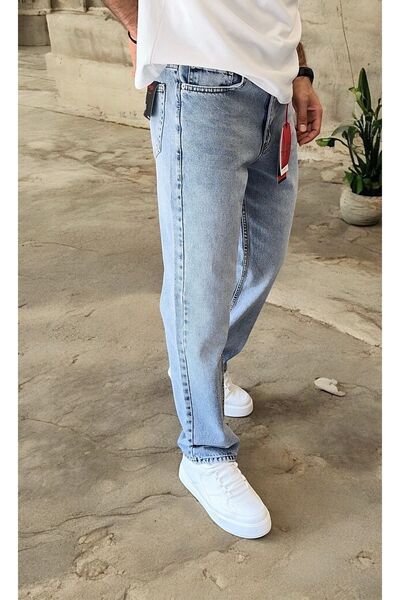 DENIM MAN Erkek Buz Mavi Boyfriend Kalıp Jean Pantolon