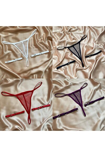 Maly Love Kadın 4lü Paket Tül Tanga ve Bacak Bandı Takım