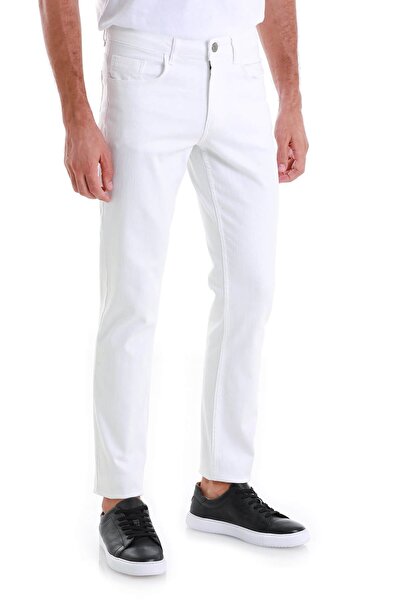 Hatemoğlu White Regular Fit Straight 5 Pocket Cotton Jeans