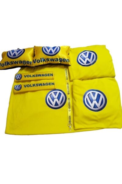 Volkswagen Sarı Penye Servis Kılıfı Kemer Konforu Oto Boyun Yastığı Ve Ayna I...