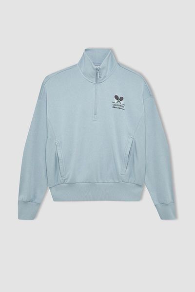 DeFacto Übergroßes bedrucktes Sport-Sweatshirt – Stehkragen und Reißverschlussdetail B4598ax24sp