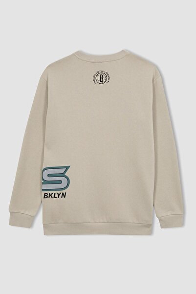 DeFacto Μπλούζα από χοντρό ύφασμα Brooklyn Nets NBA Crew Neck Thick Fabric - A9678ax23wn