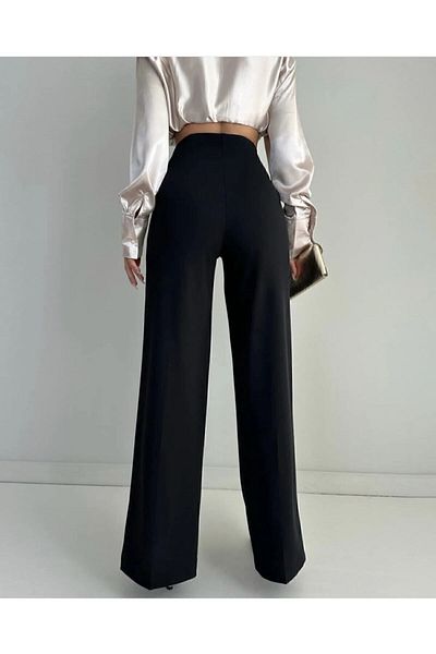 ŞULE BUTİK Wide Leg High Waist Full Lycra Crepe Fabric Relaxed Fit Trousers