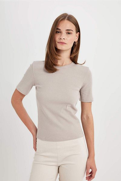 DeFacto Geripptes, schmal geschnittenes T-Shirt mit Rundhalsausschnitt – C0097ax24sm