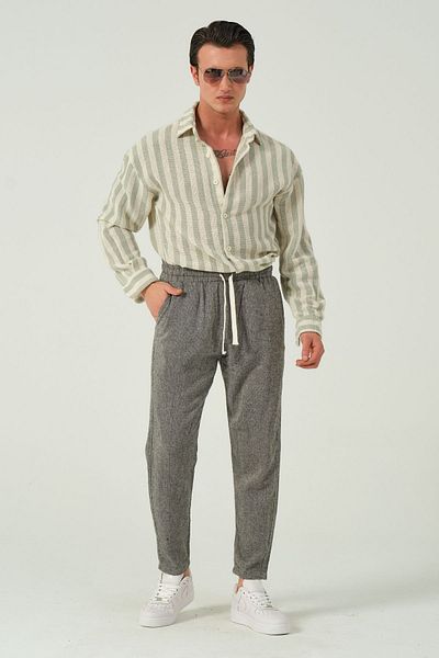 RELAXL Μαύρο παντελόνι Boyfriend - 100% βαμβάκι, εποχιακό, πλεκτό υφή και ελαστική μέση