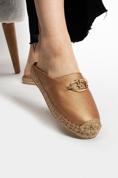 FOLLİNİ Papuci espadrille pentru femei din piele naturală de culoare bronz
