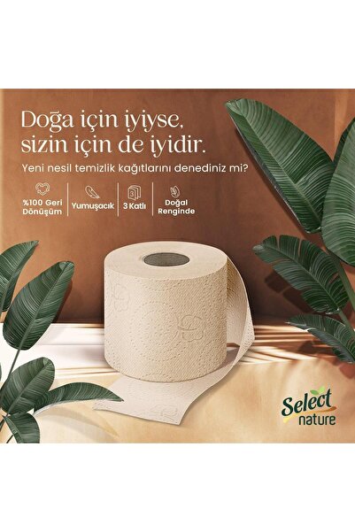 Select Nature Kahverengi Organik 3 Katlı Tuvalet Kağıdı 8 Rulo.