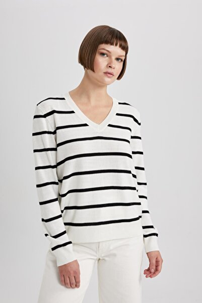 DeFacto Regular Fit V Yaka Basic Düz Triko Kazak A2359ax23wn